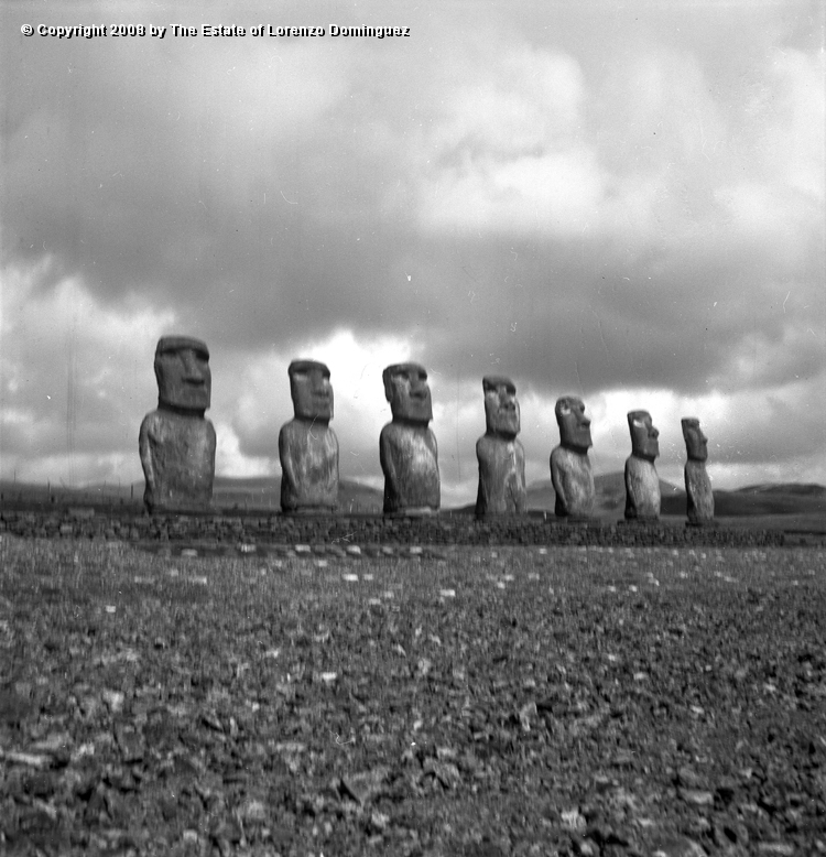 AKI_Conjunto_03.jpg - Easter Island. 1960. Ahu Akivi. General view of the ahu restored by the Chilean-American archeological expedition lead by William Mulloy in 1960.